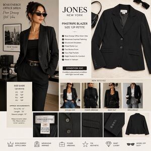 Jones NY Pinstripe Blazer 12P Boss Energy Office Siren Y2K Menswear